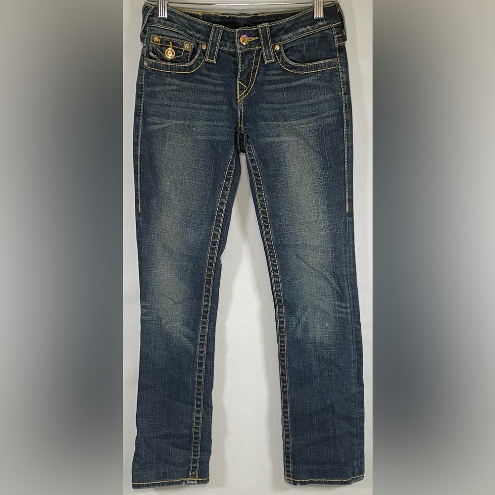 True Religion Disco Billy Straight Leg Jeans Super T Rhinestone Low Rise 26 - Picture 3 of 9
